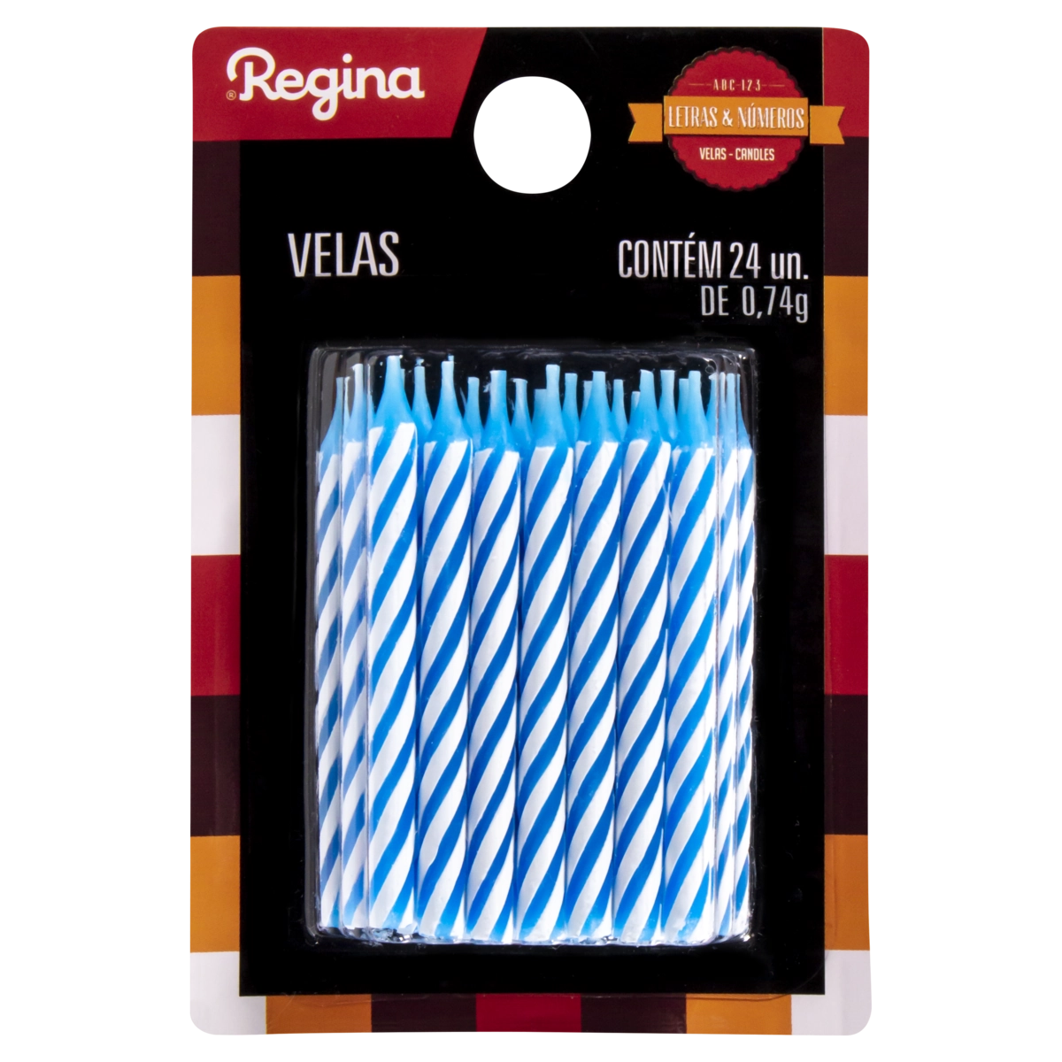 Vela De Aniversário Palito Azul Espiral Regina Cartela 24 Unidades