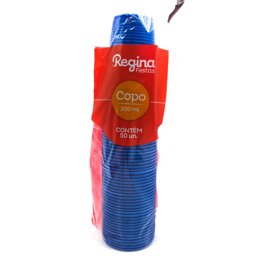 Copo Plástico Descartável Azul 200ml Regina Pacote 50 Unidades