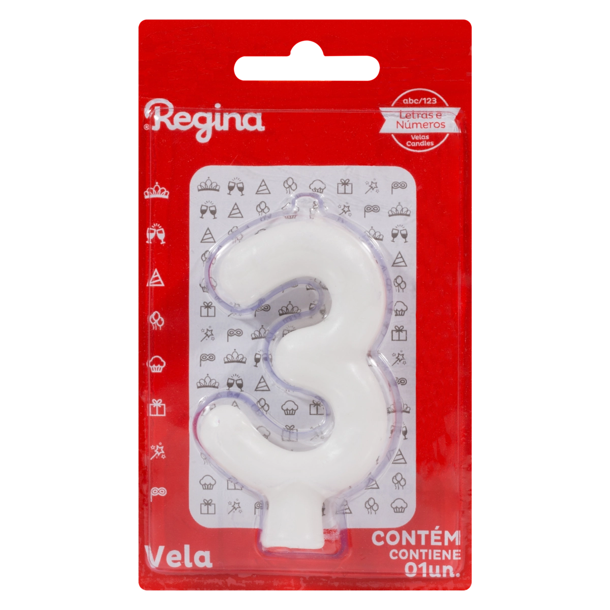 Vela De Aniversário Branca N 3 Regina Solid Colors Cartela