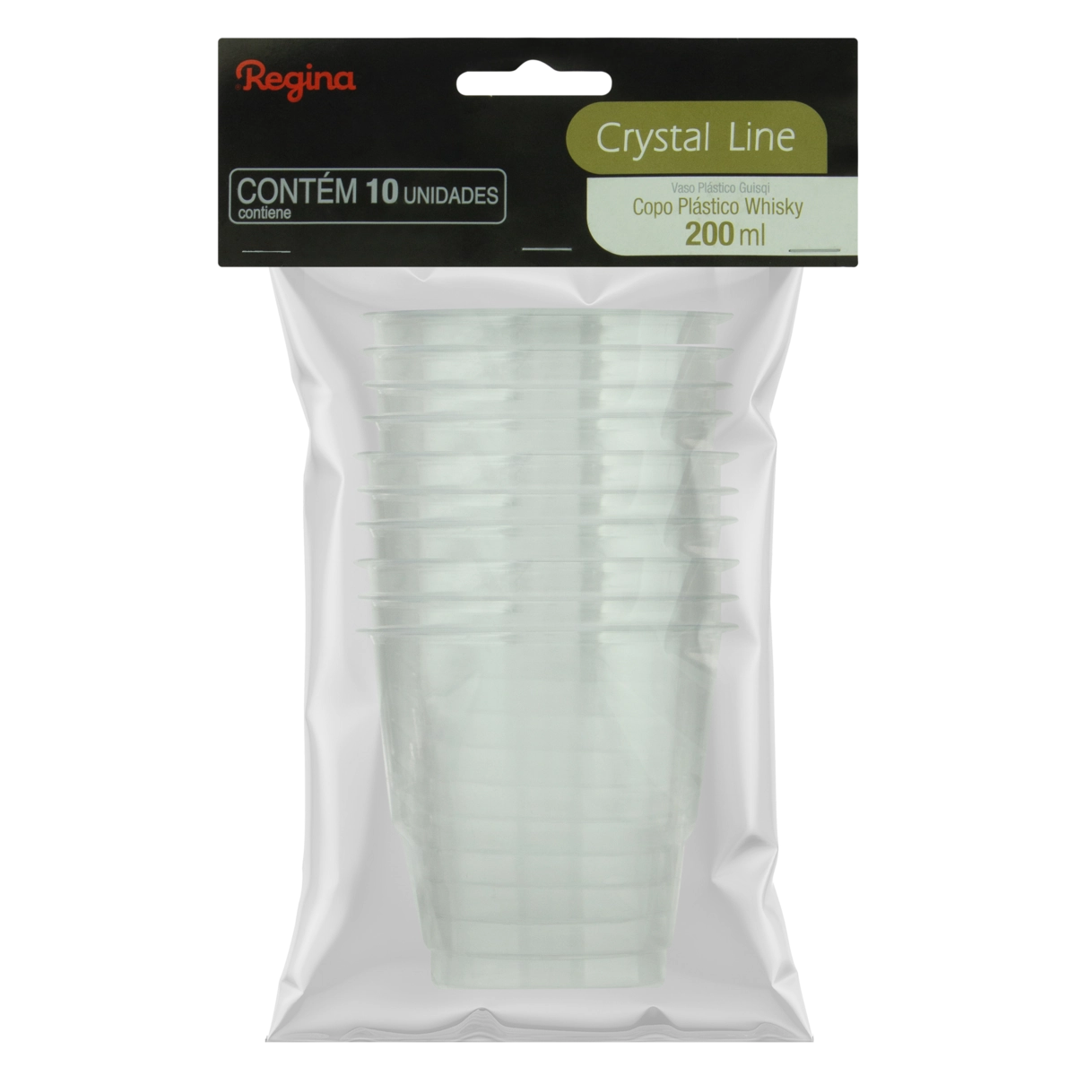 Copo Plástico Descartável Whisky 200ml Regina Crystal Line Pacote 10 Unidades