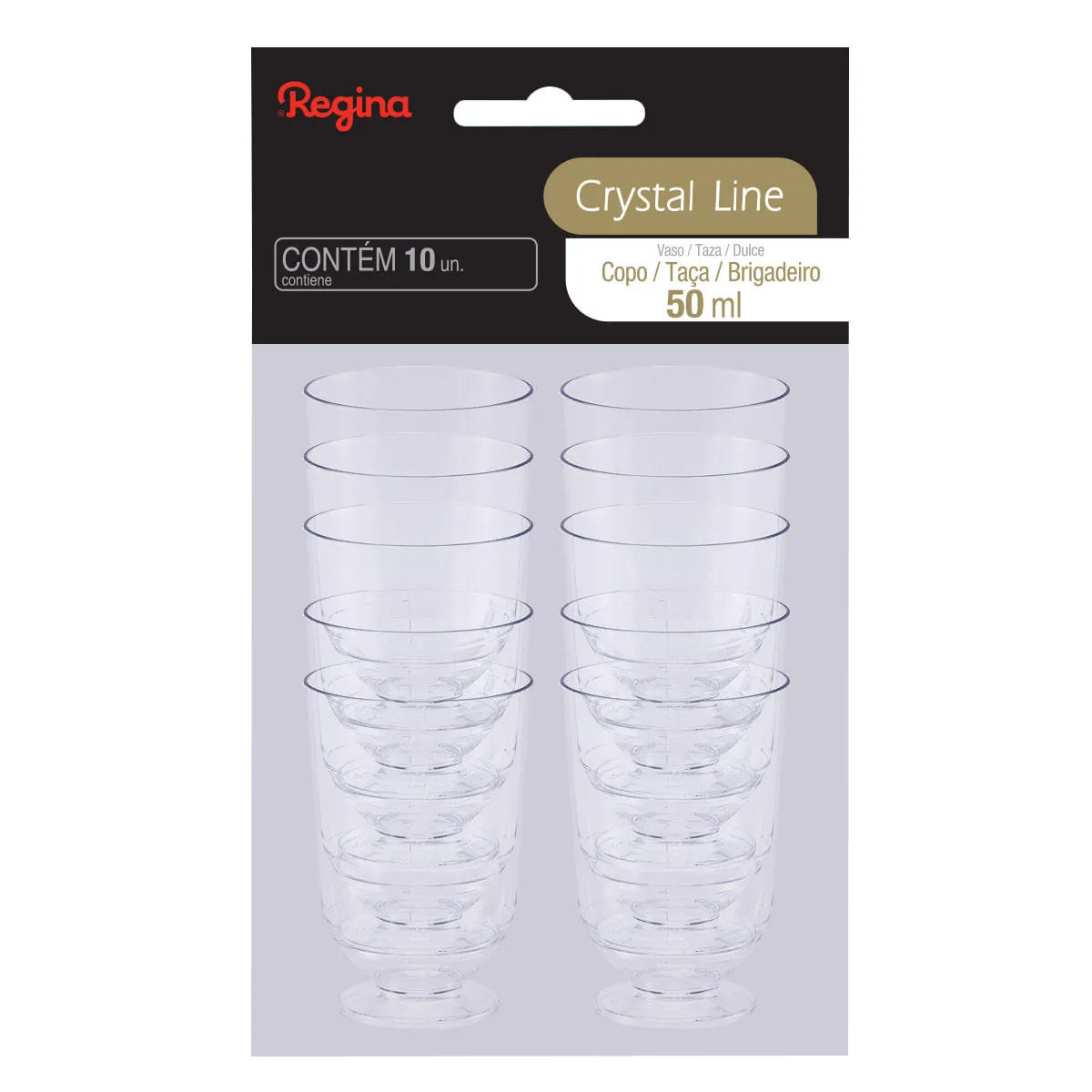 Copo Plástico Descartável Brigadeiro 50ml Regina Crystal Line 10 Unidades
