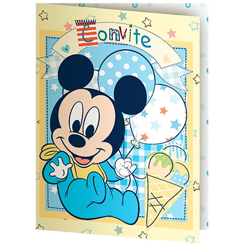 Convite Pequeno Baby Mickey E Amigos Mickey 8 Unidades Regina Festas