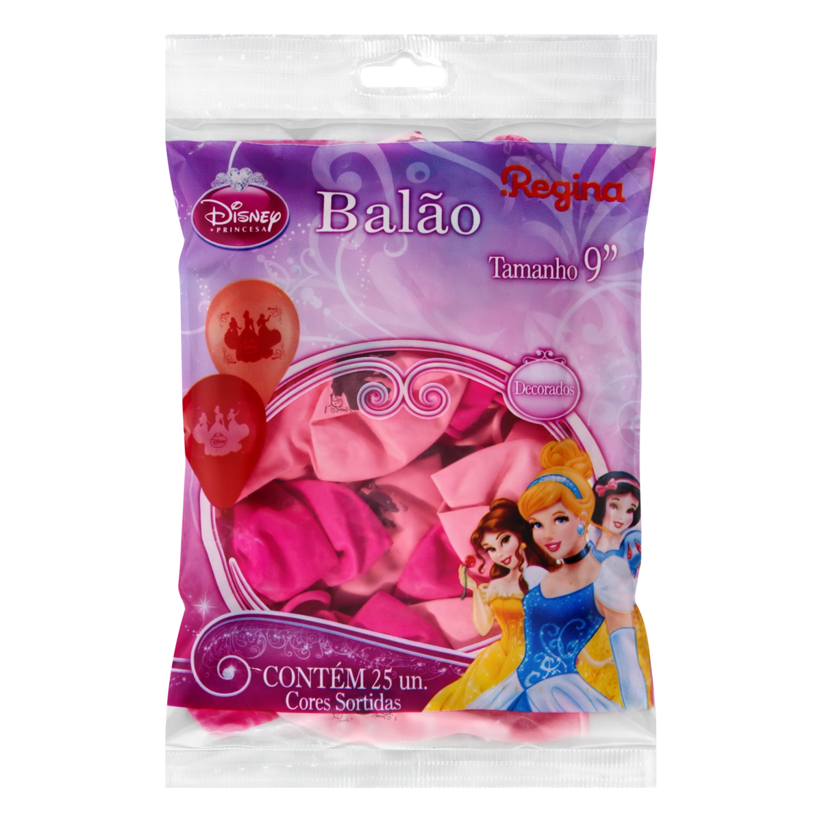 Balão Decorado Princesas Disney Sortido Regina 9 Pacote 25 Unidades