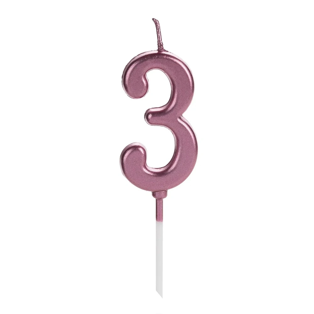 Vela Pick Metalizada Numero 3 Pink 01 Un.
