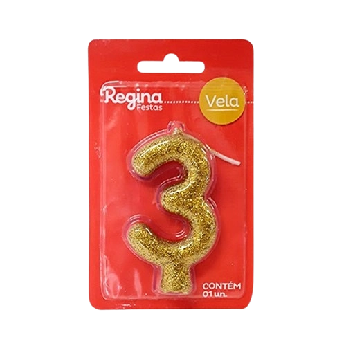 Vela De Aniversãrio Nâ 3 Dourada Com Glitter Regina Festas
