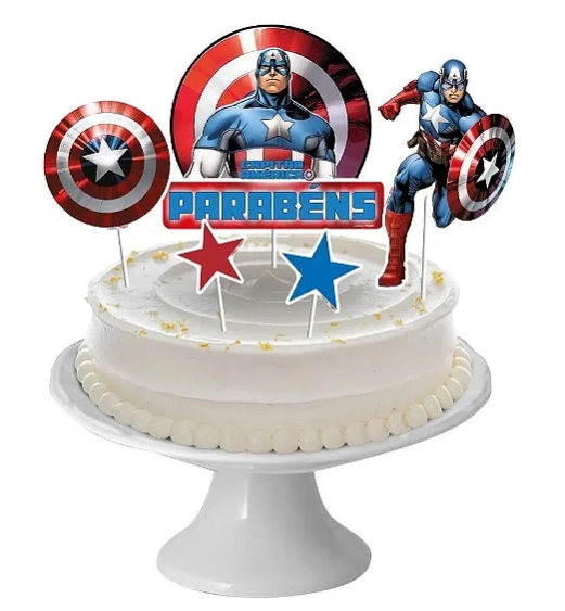 Decoração Bolo Capitão America Regina 5un