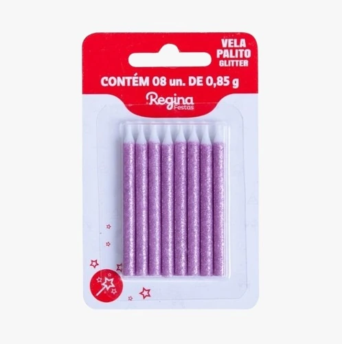 Vela Palito Azul Glitter Rosa 08un Regina