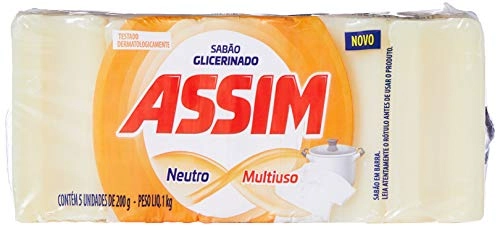 Sabão Barra Glicerinado Multiuso Neutro Assim Pacote 1kg 5 Unidades