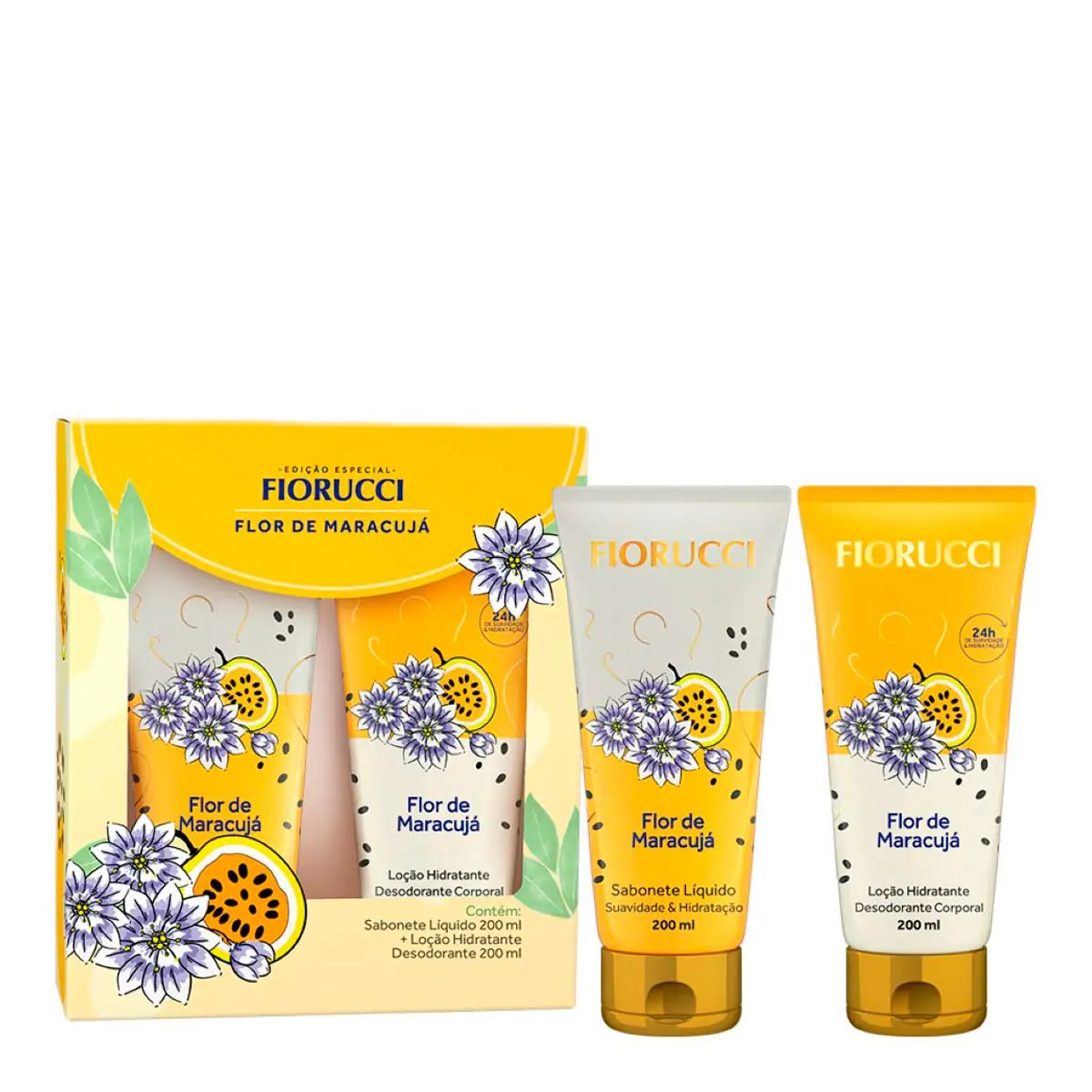 Kit Sabonete Líquido Loção Flor De Maracujá 200ml Cada Fiorucci Spa