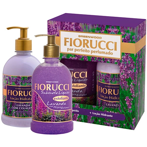 Kit Par Perfeito Fiorucci Lavanda Sabonete Líquido Loção Hidratante Caixa Presente