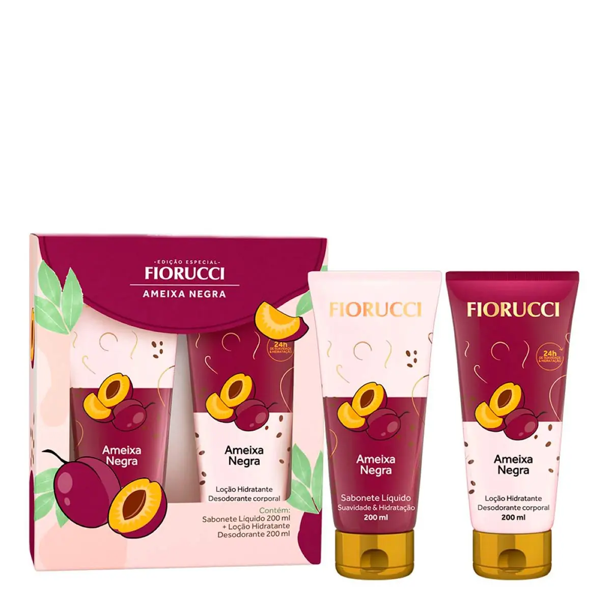 Kit Sabonete Líquido Loção Ameixa Negra 200ml Cada Fiorucci Spa