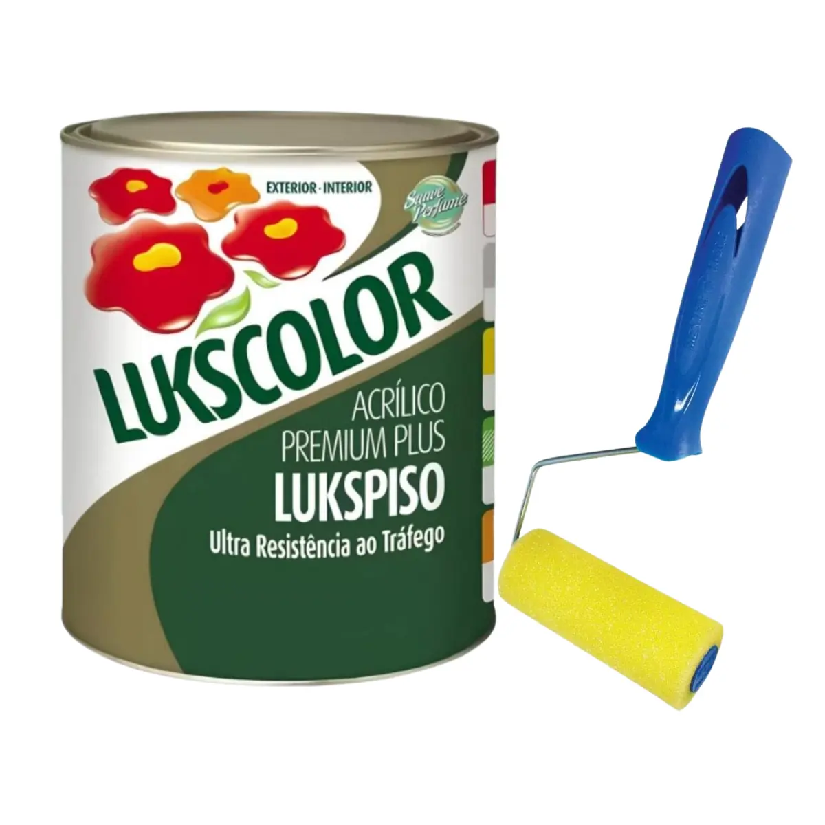 Tinta Piso Lukspiso 900ml 1/4 Diversas Cores + Rolinho 9cm Branco