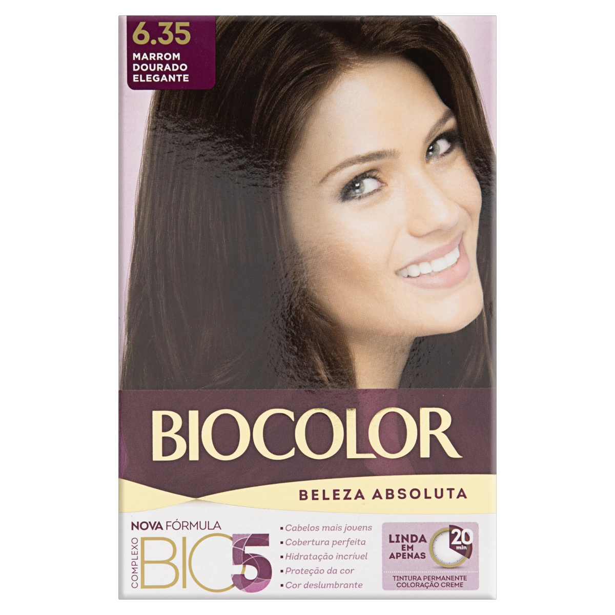 Kit Tintura Creme 6.35 Marrom Dourado Elegante Biocolor