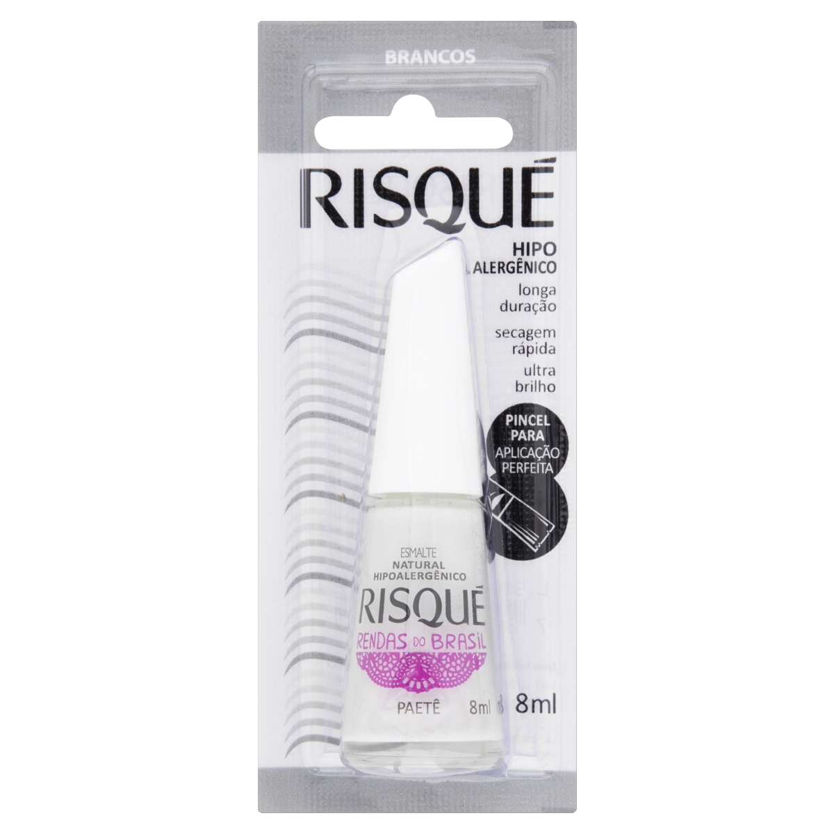 Esmalte Natural Paetê Rendas Do Brasil Risqué Brancos Blister 8ml