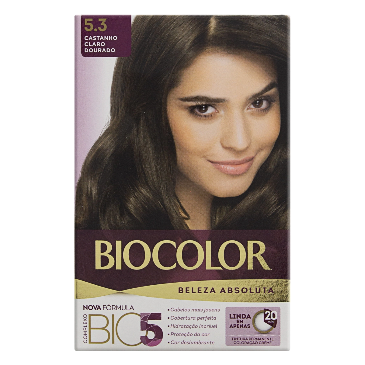 Kit Tintura Creme 5.3 Castanho Claro Dourado Biocolor Beleza Absoluta