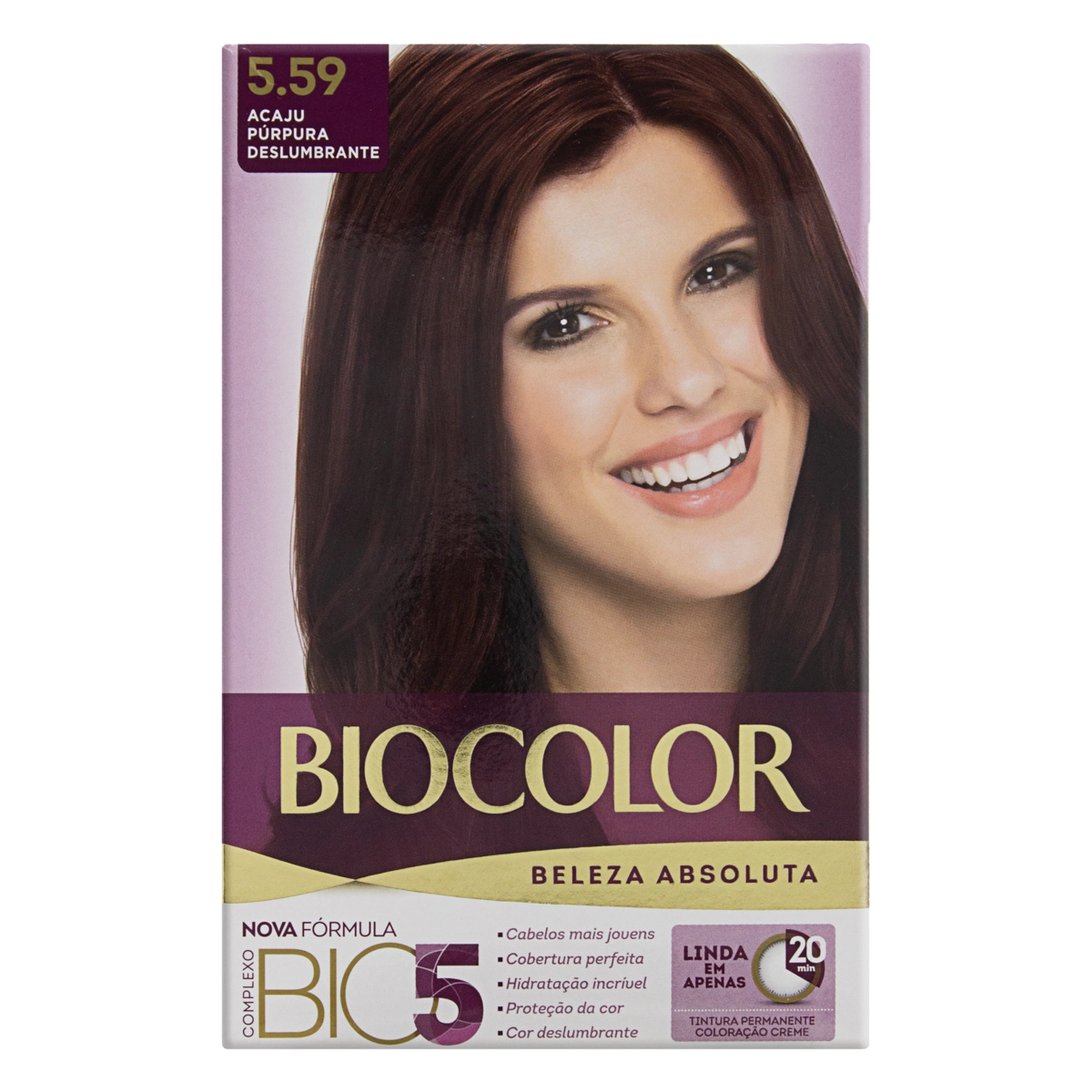 Kit Tintura Creme 5.59 Acaju Púrpura Deslumbrante Biocolor Beleza Absoluta