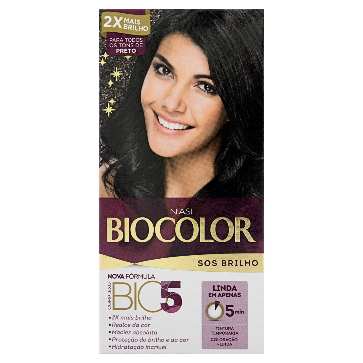 Kit Coloração Fluída Preto Biocolor Niasi Sos Brilho