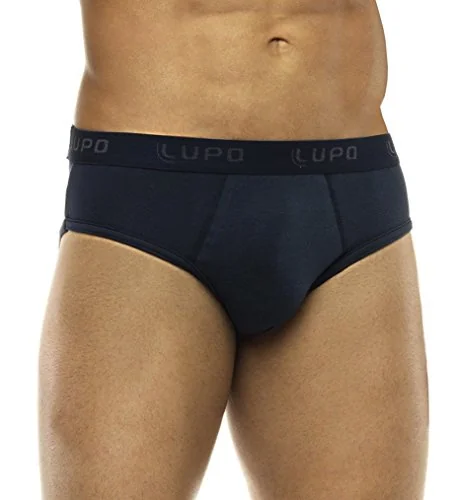 Lupo Men S Essential Waistband Cotton Briefs With Fly, Navy, Small
