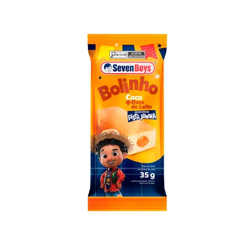 Bolinho Coco Recheio Doce De Leite Seven Boys Pacote 35g Edição Especial Festa Junina