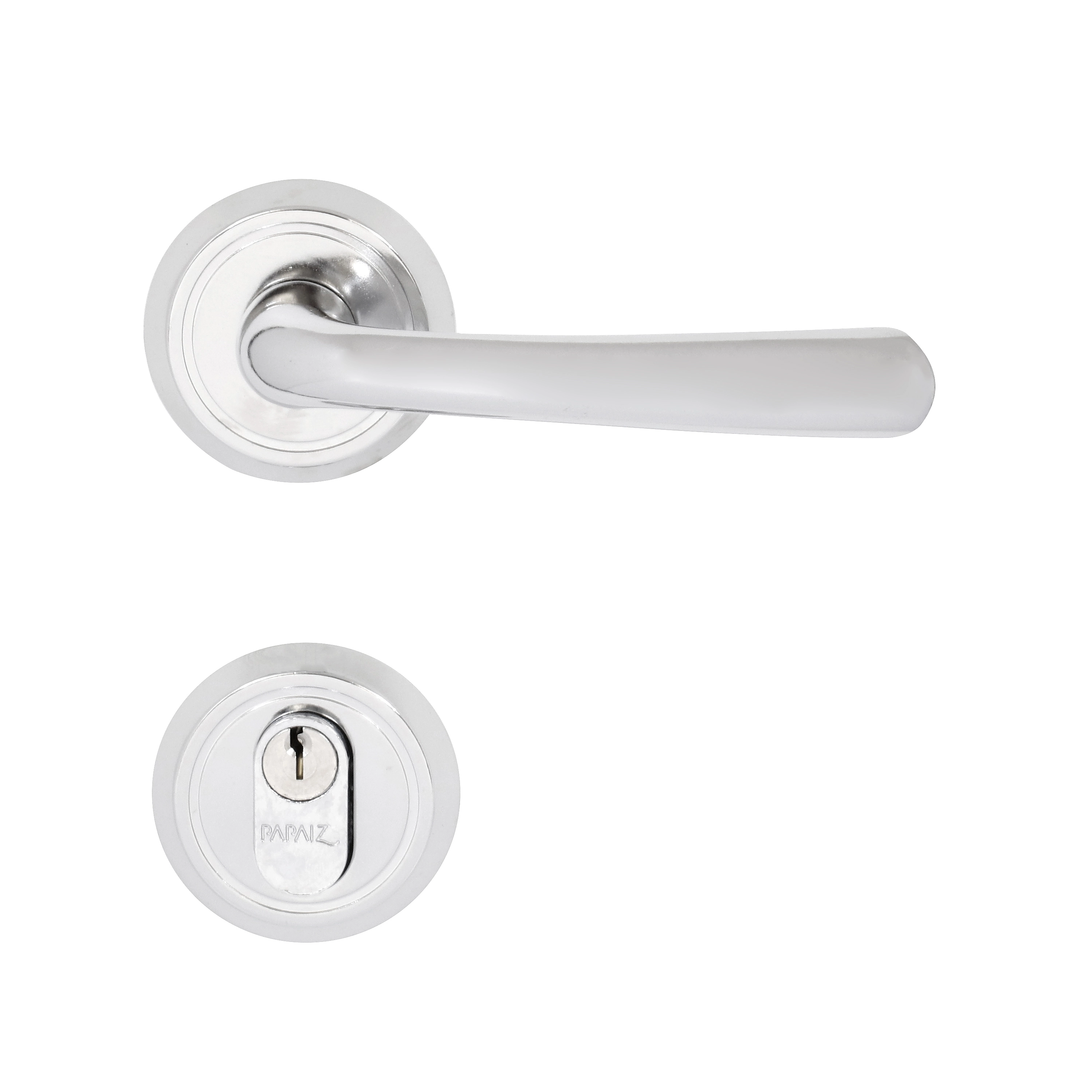 Fechadura para Porta de Entrada Cromado 55mm Comum com Roseta Slim Papaiz