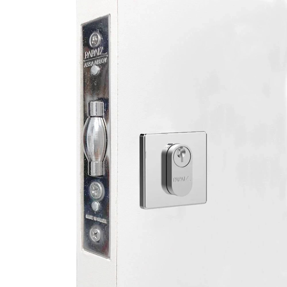 Fechadura Trava Rolete 3780 Externa R202 Cromo Acetinado Quadrada 45mm Blister Papaiz