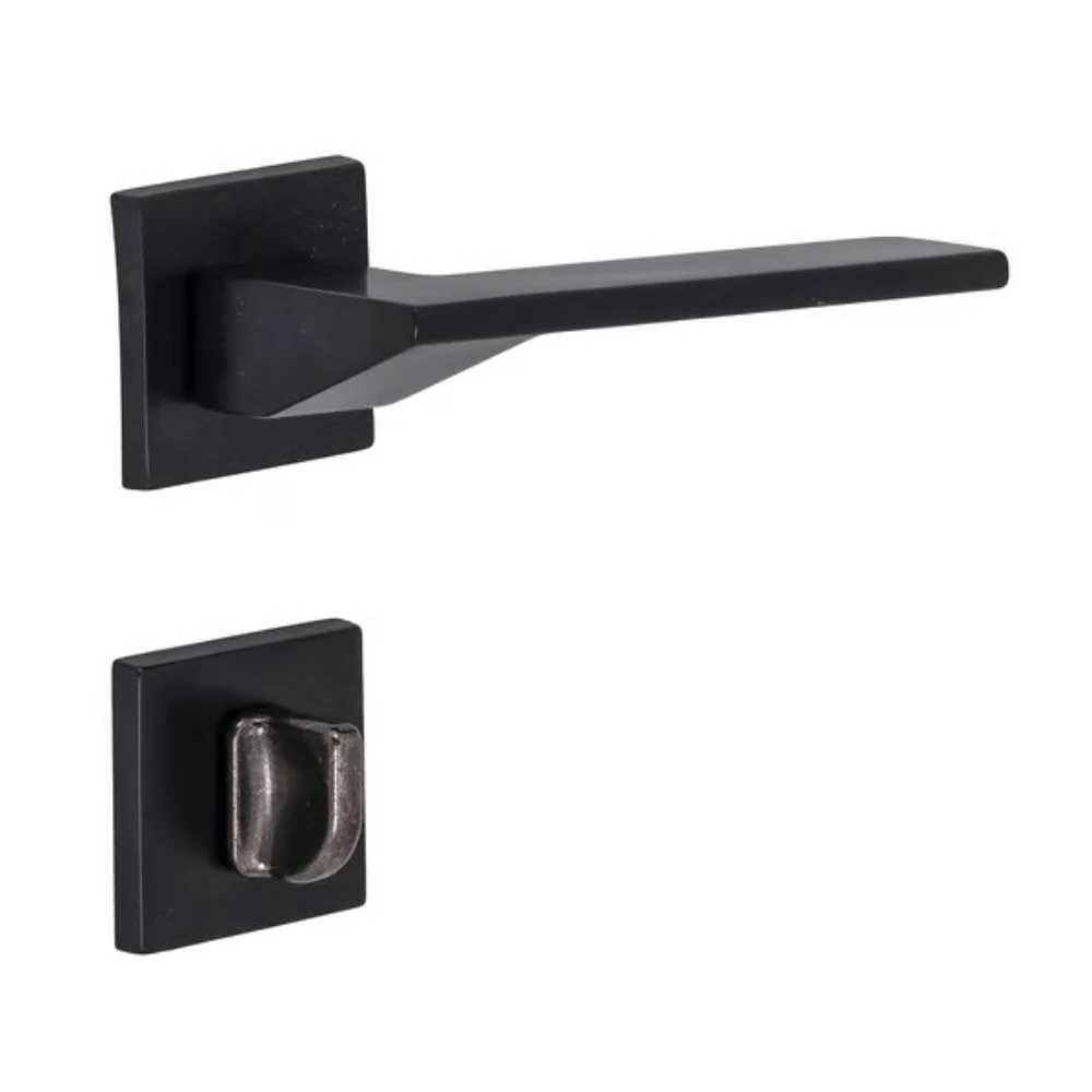 Fechadura Banheiro Mz440 St2 R205 55mm Roseta Preto Fosco Squadro Design Papaiz