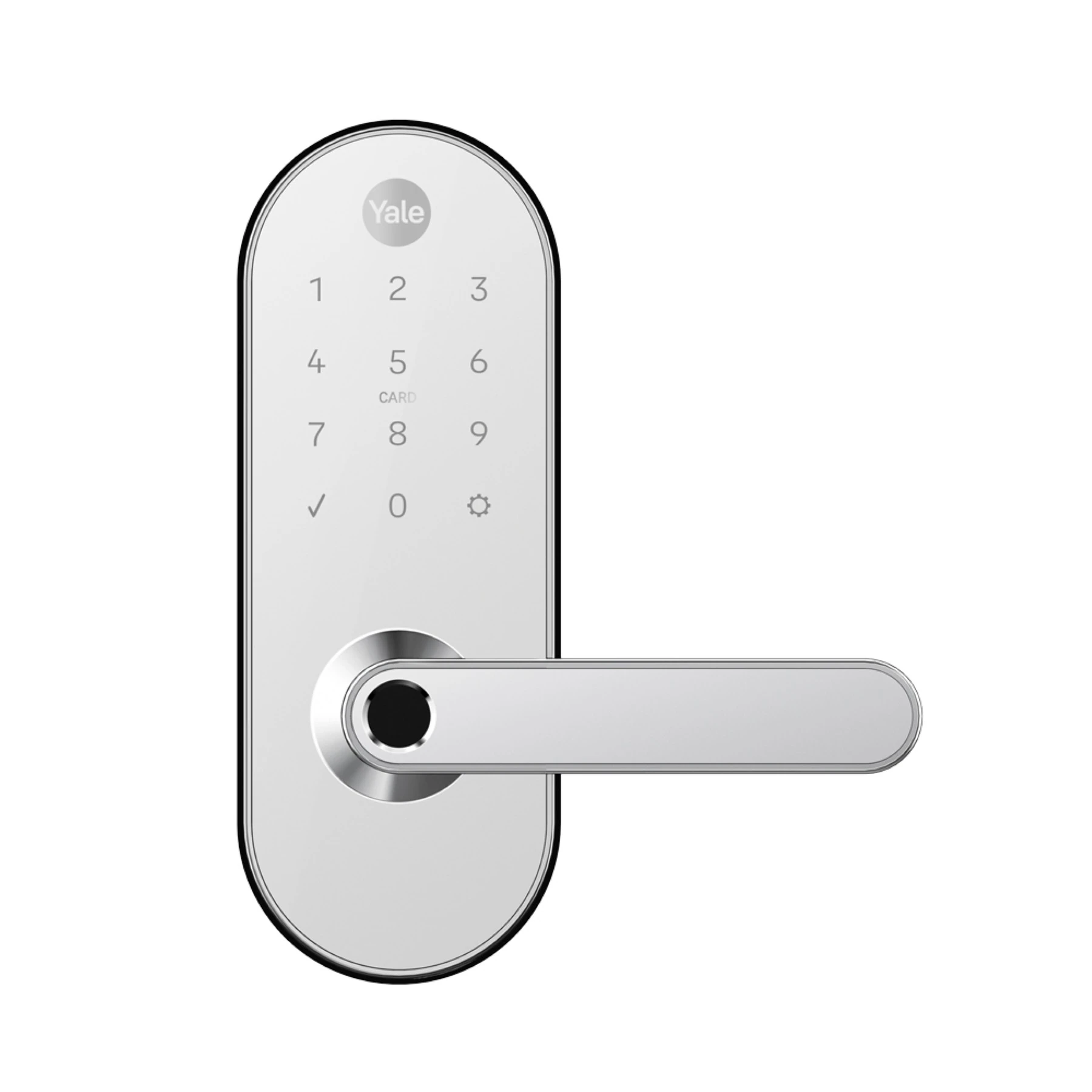 Fechadura Digital Yale YMC 420W IP55 Branca Cromada de Embutir com Biometria, Senha, Cartão e Chave
