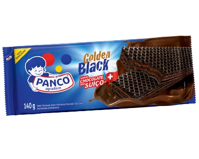 Biscoito Wafer Chocolate Recheio Chocolate Suíço Panco Golden Black Pacote 140g
