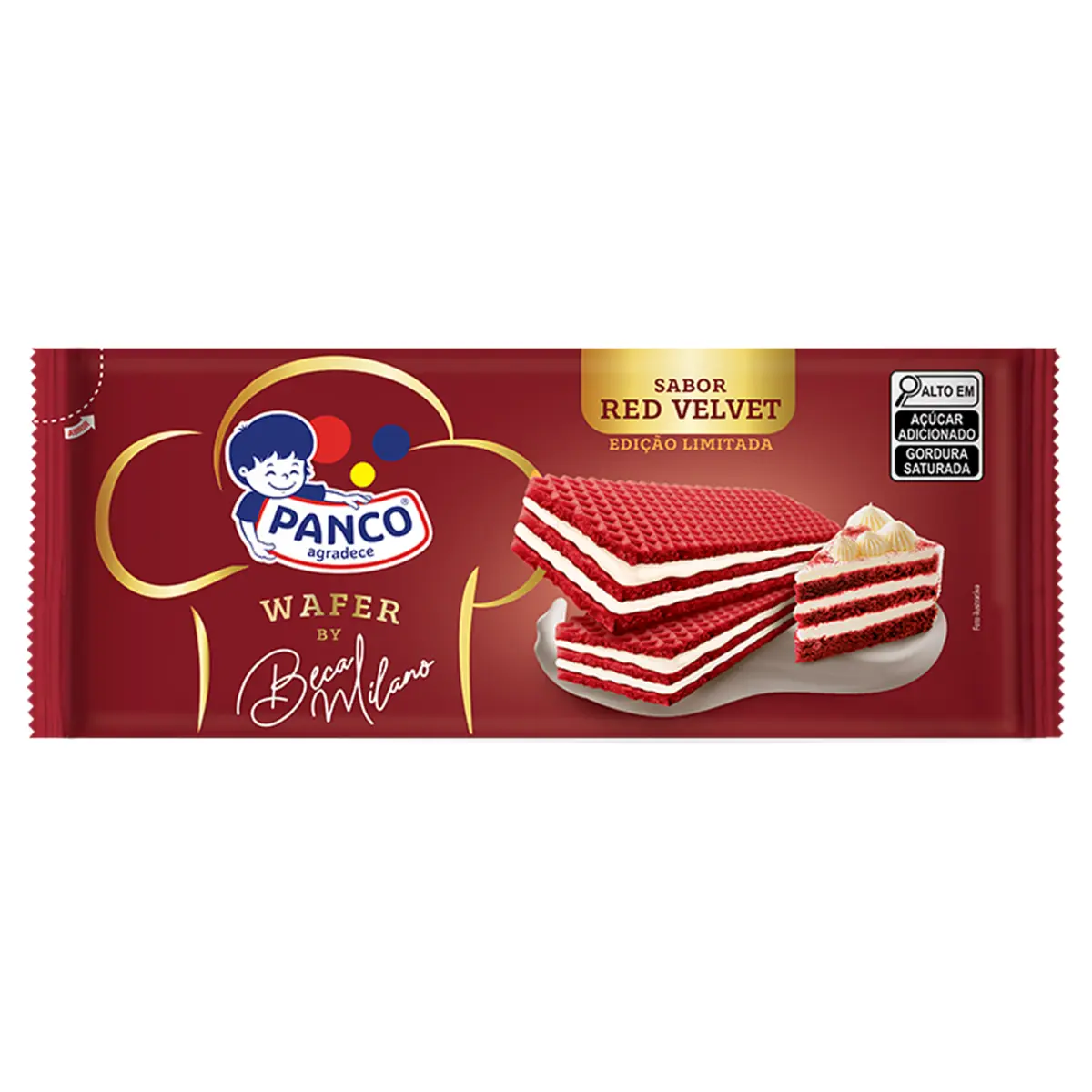 Biscoito Wafer Red Velvet Recheio Iogurte Panco Pacote 112g