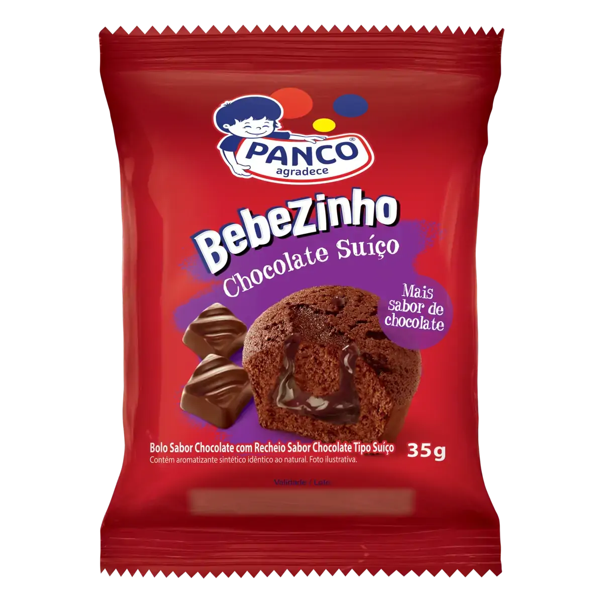 Bolo Chocolate Recheio Chocolate Suíço Panco Bebezinho Pacote 35g