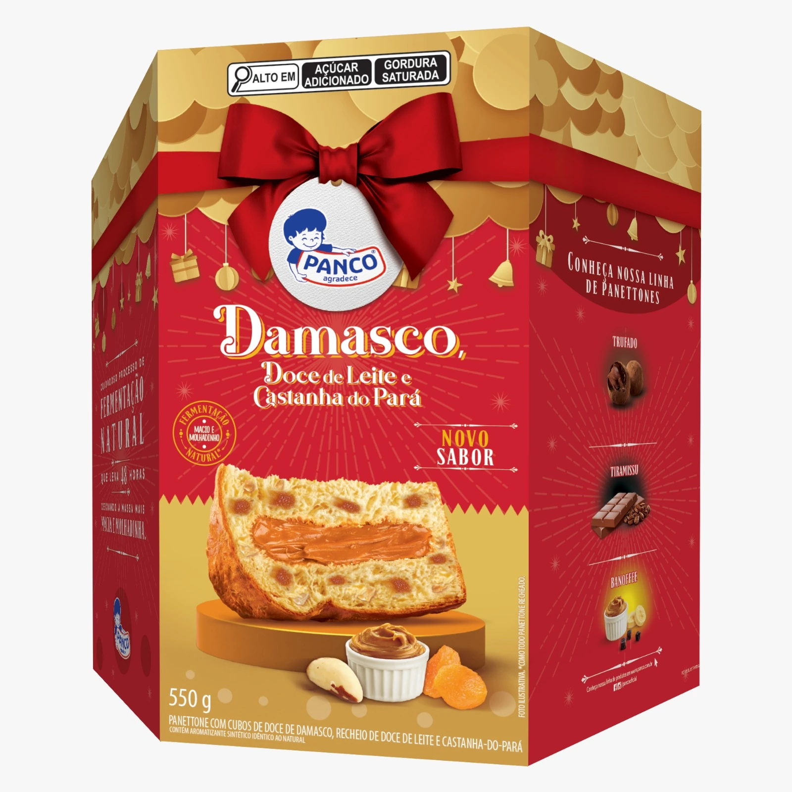 Panettone Doce De Damasco Recheio Doce De Leite E Castanha Do Pará Panco Caixa 550g