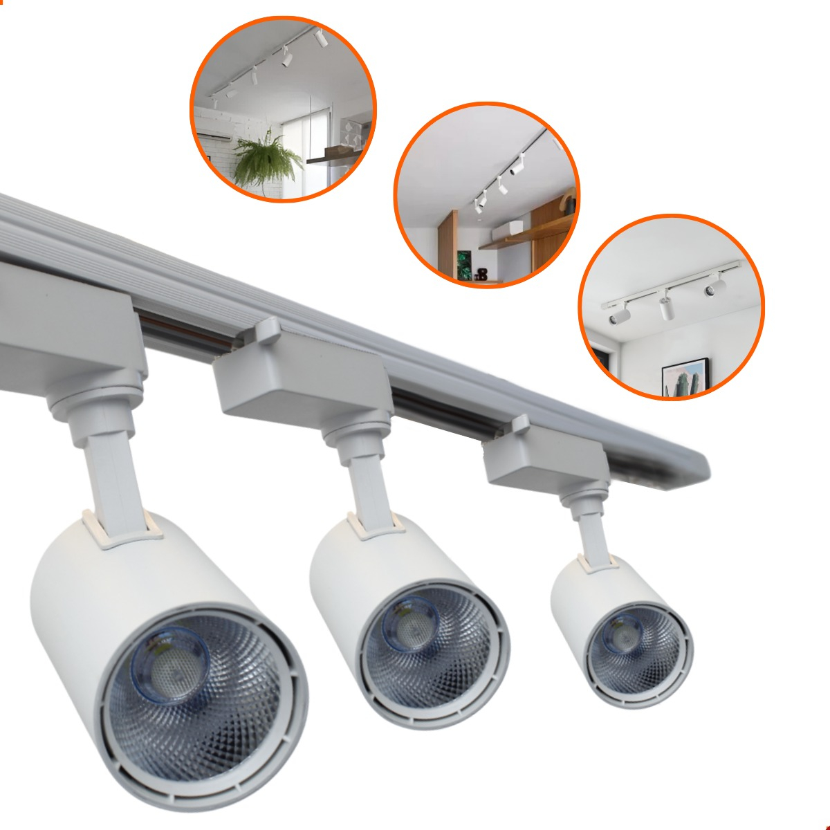 Kit Trilho Eletrificado 1m com 3 Spots LED 7W Bivolt Branco – Luz Branco Quente