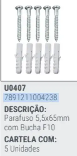 Cart Parafuso Bucha 5,5x65mm Formak F10 C/5