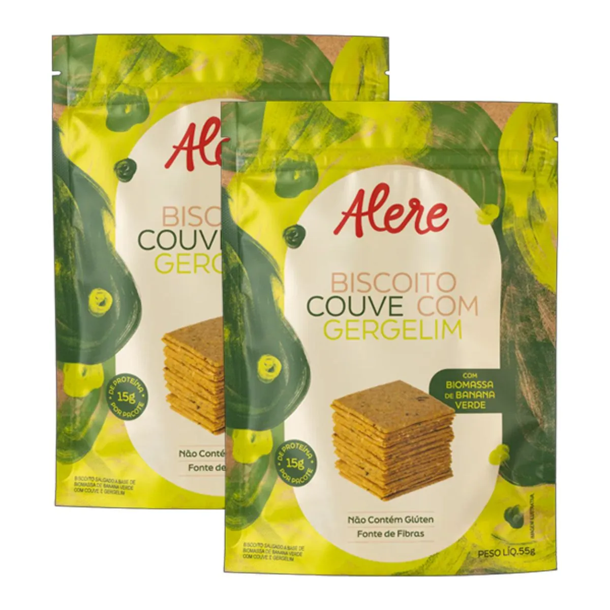 Kit 2X: Biscoito de Couve com Gergelim Sem Glúten Alere 55g