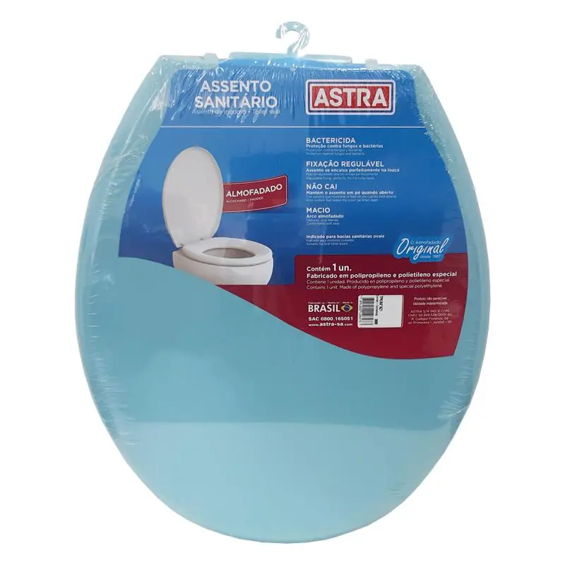 Assento Sanitário Almofadado Astra Convencional Oval Universal Azul Claro