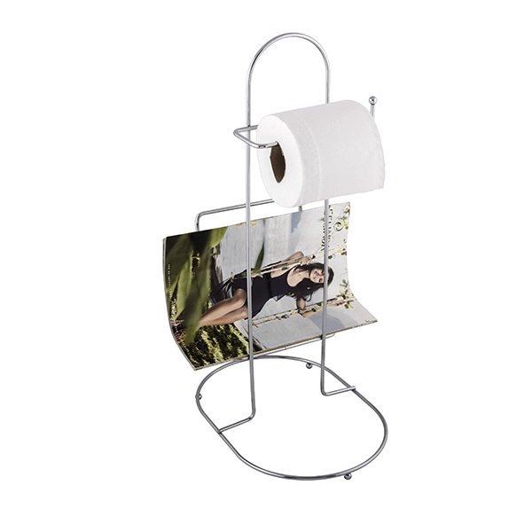Porta Papel Higiênico Simples com Revisteiro Chão Metal Prata Astra