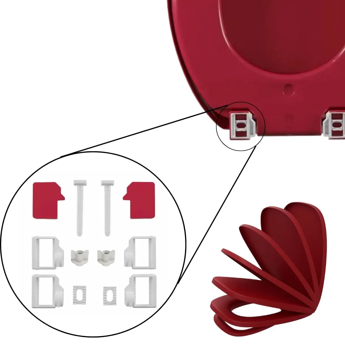 Kit Conjunto Fixação Para Assento Sanitário Almofadado | Astra - Vermelho
