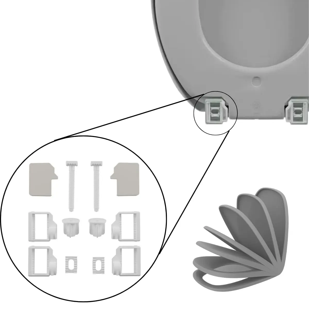 Kit Conjunto Fixação Para Assento Sanitário Almofadado | Astra - Cinza Claro