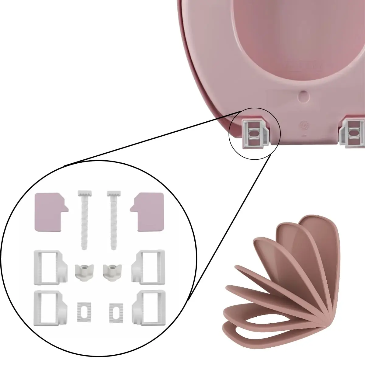 Kit Conjunto Fixação Para Assento Sanitário Almofadado | Astra - Rosa