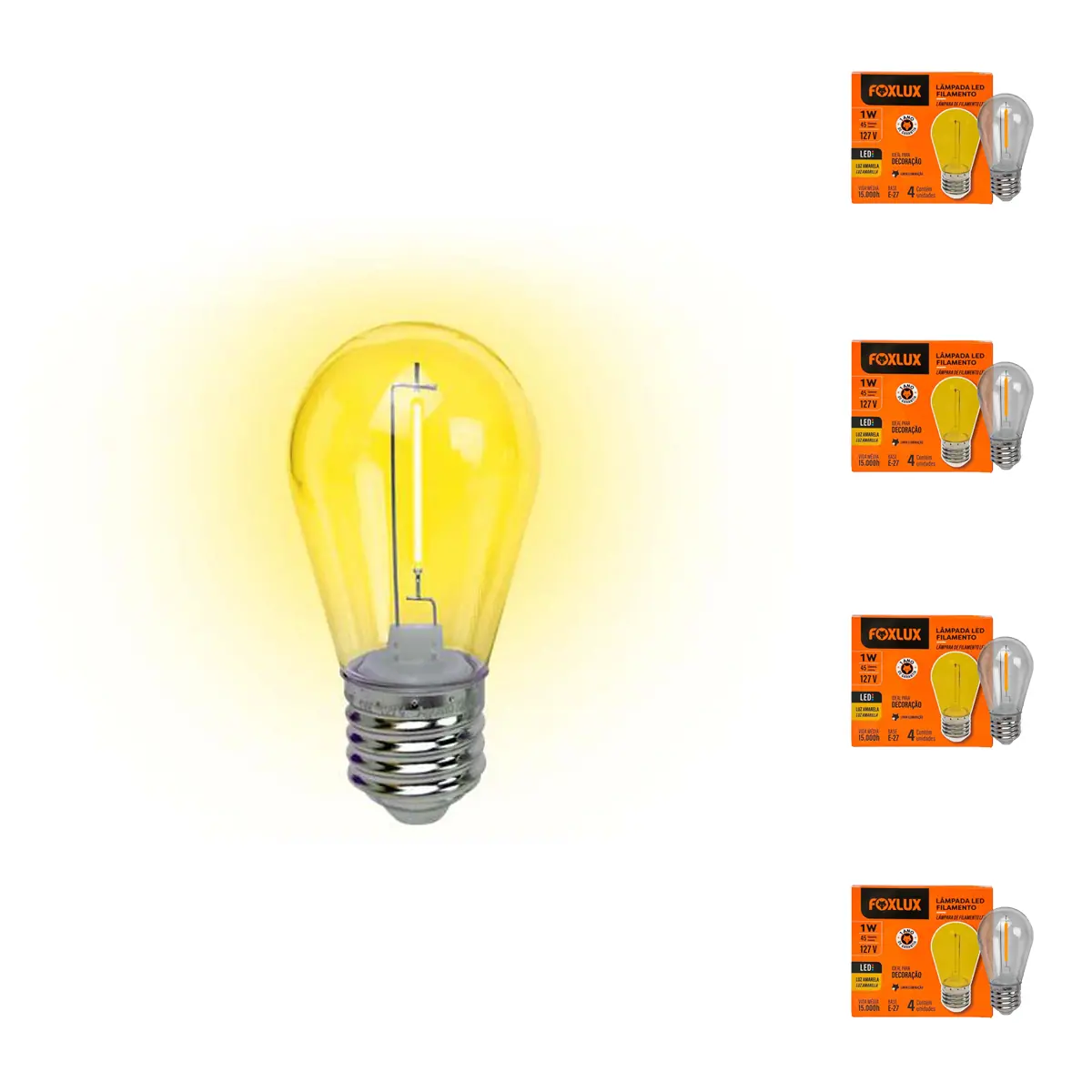Kit 20 Lâmpada De Filamento Foxlux E-27 1w 127v Amarelo