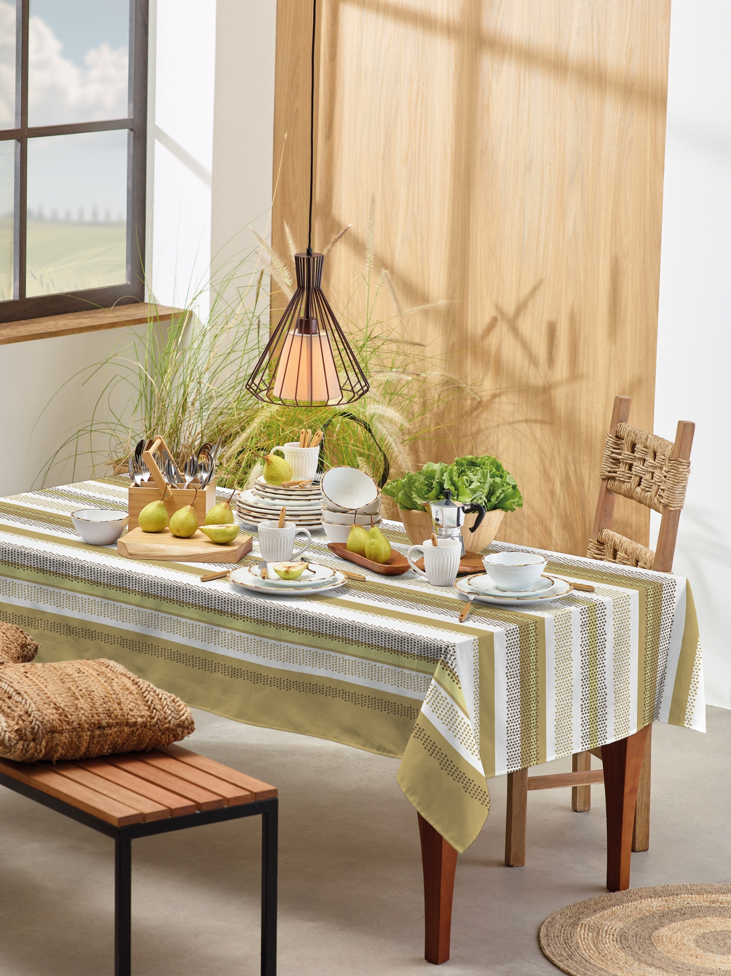 Toalha Mesa Basic 6 Lugares Listradinho 140x210cm 882200000043460 Teka
