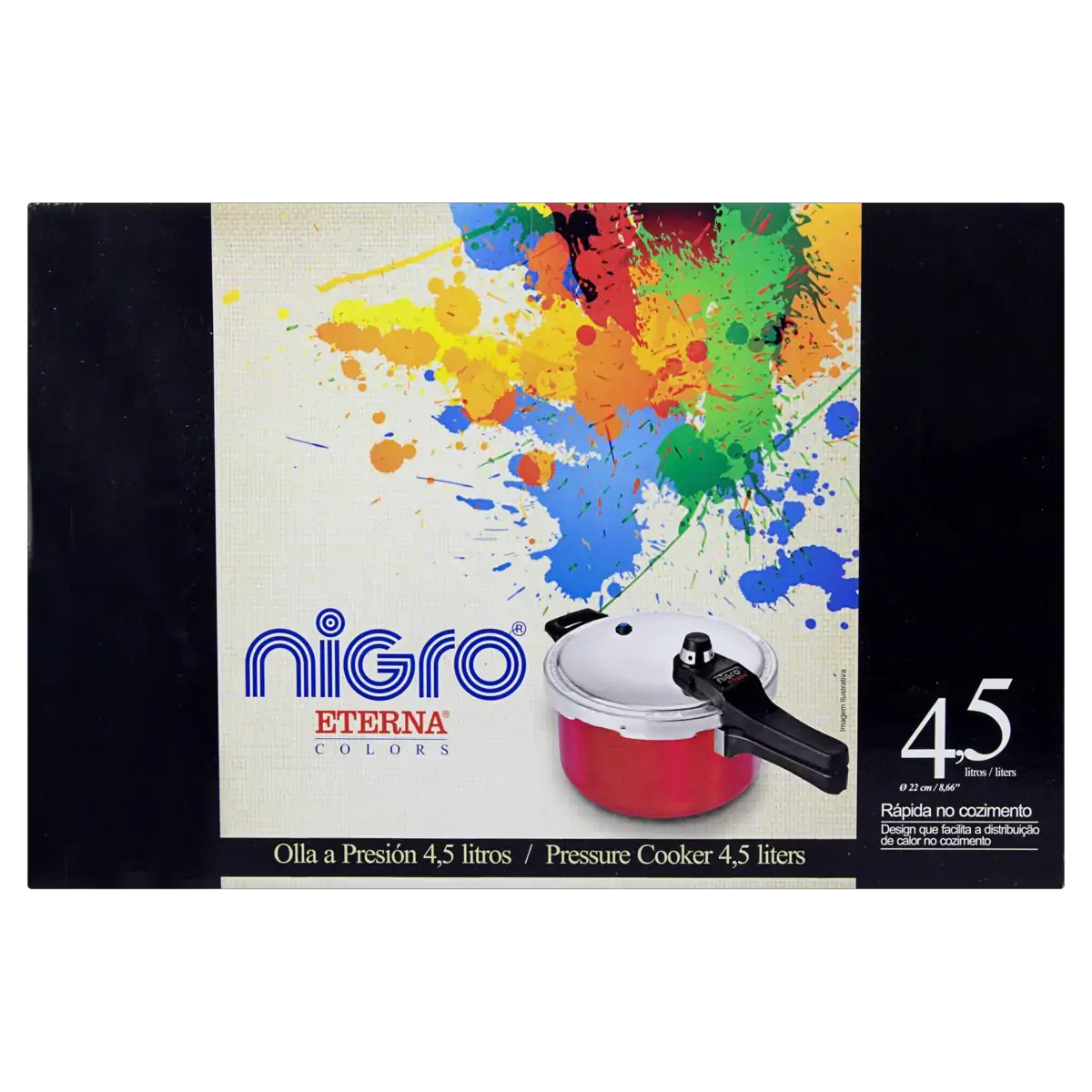 Panela De Pressão Vermelha Alumínio Eterna 4,5l Nigro Colors