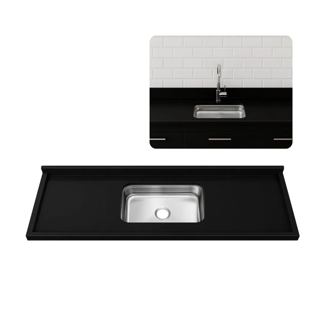 Pia Cozinha Granito Preto Aracruz 120cm Cuba Inox Sobreposta Preto Aracruz