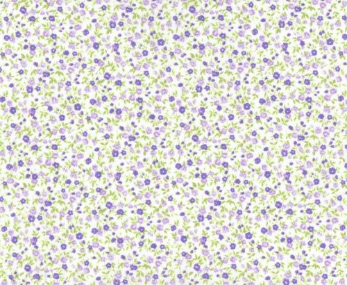 Panoah Self Adhesive Fabric Violets On White Cotton Fabric Adhesive Roll, 18.5 Inch By 3.2 Feet