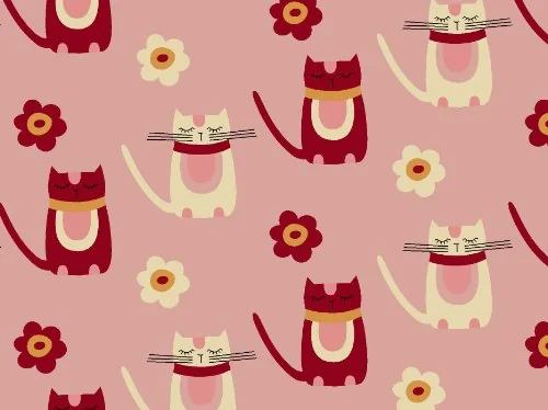Panoah Self Adhesive Fabric Roll, 18.5 Inch By 3.2 Feet, Off White And Brown Cats On Pale Pink