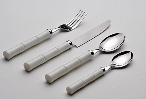 Faqueiro Em Aço Inox 24 Peças Bambu Branco Perolado