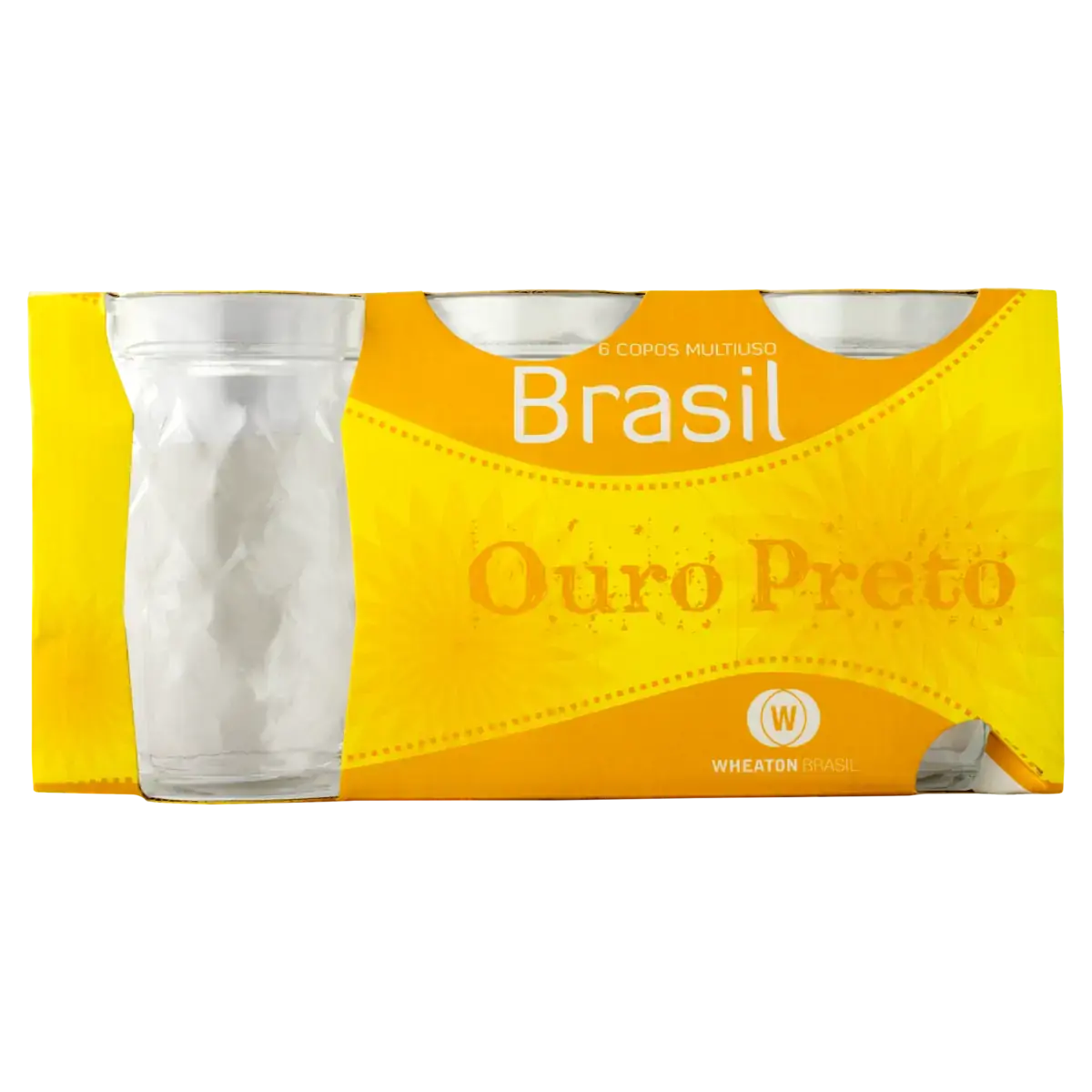 Conjunto Copo Vidro 320ml Wheaton Brasil Ouro Preto 6 Unidades
