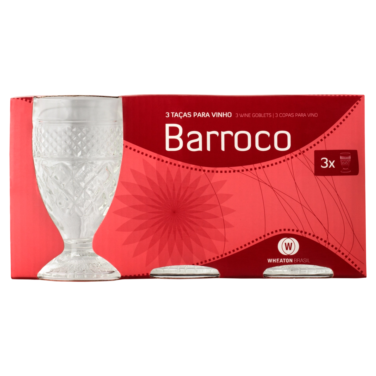 Jogo 3 Taças De Vidro 190Ml Cristal Diamond Vinho Licor Suco Água 190ml