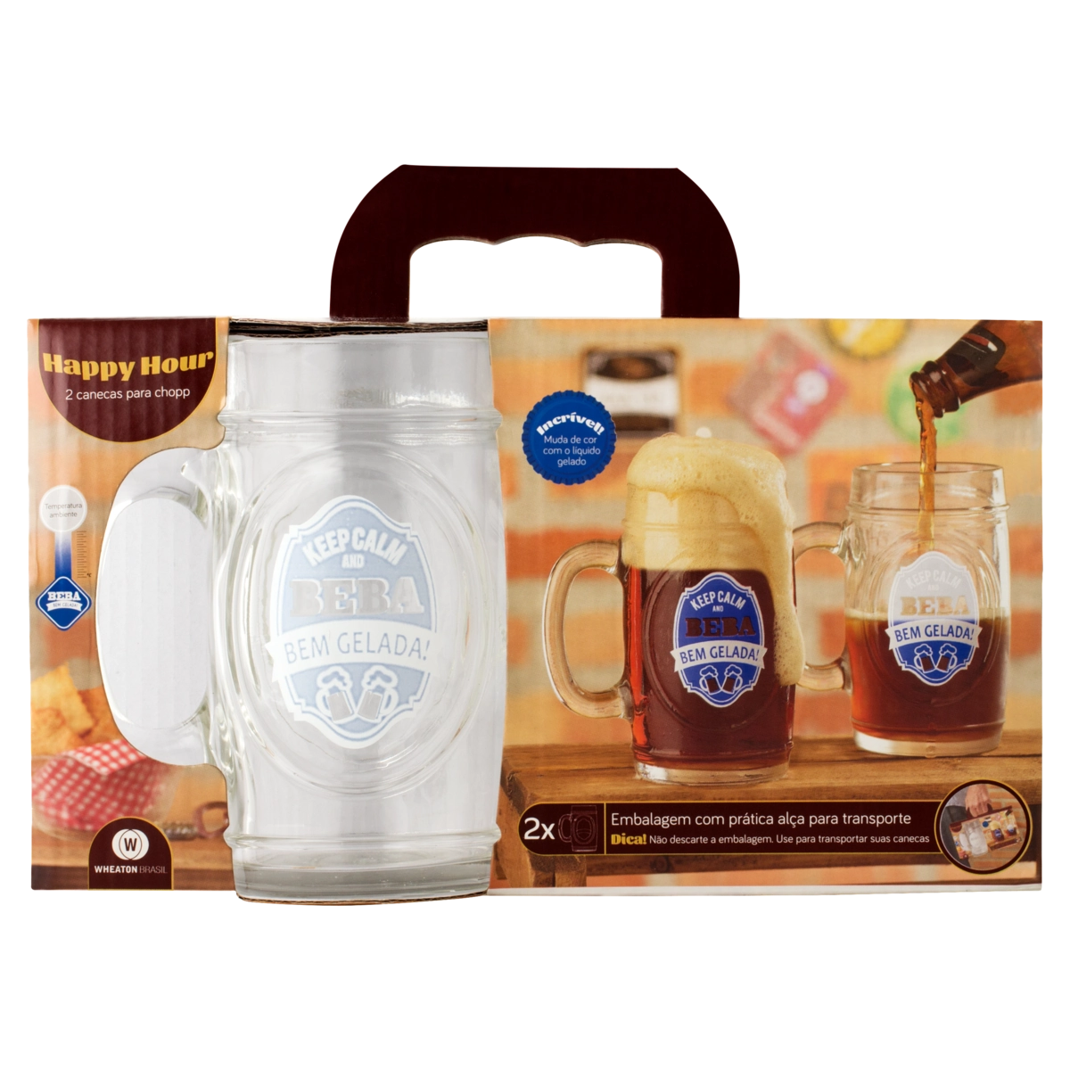 Conjunto Caneca Vidro Para Chopp Happy Hour 475ml Wheaton Brasil 2 Unidades