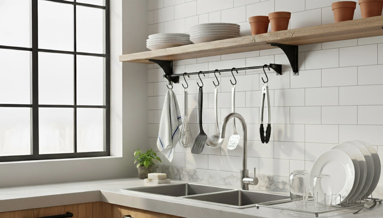 Barra Utensílios Organizador P/ Cozinha 5 Ganchos Swing